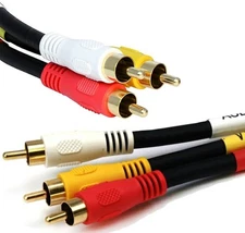 Composite RCA Cable (Yellow White Red)Video Audio AV RG59 Cord for DVD TV Long