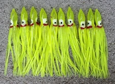 Lot Of 10 Hoochie Squid Skirts Un Rigged Fishing Lures 4 3/4" - Chartreuse