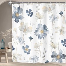 Blue Floral Flower Shower Curtain,Cute Boho Girls Botanical Spring Bathroom C...