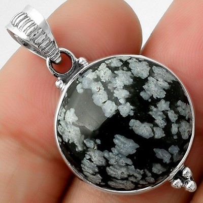 Natürliche Schneeflocke Obsidian 925 Sterling Silber Anhänger Schmuck P-1100