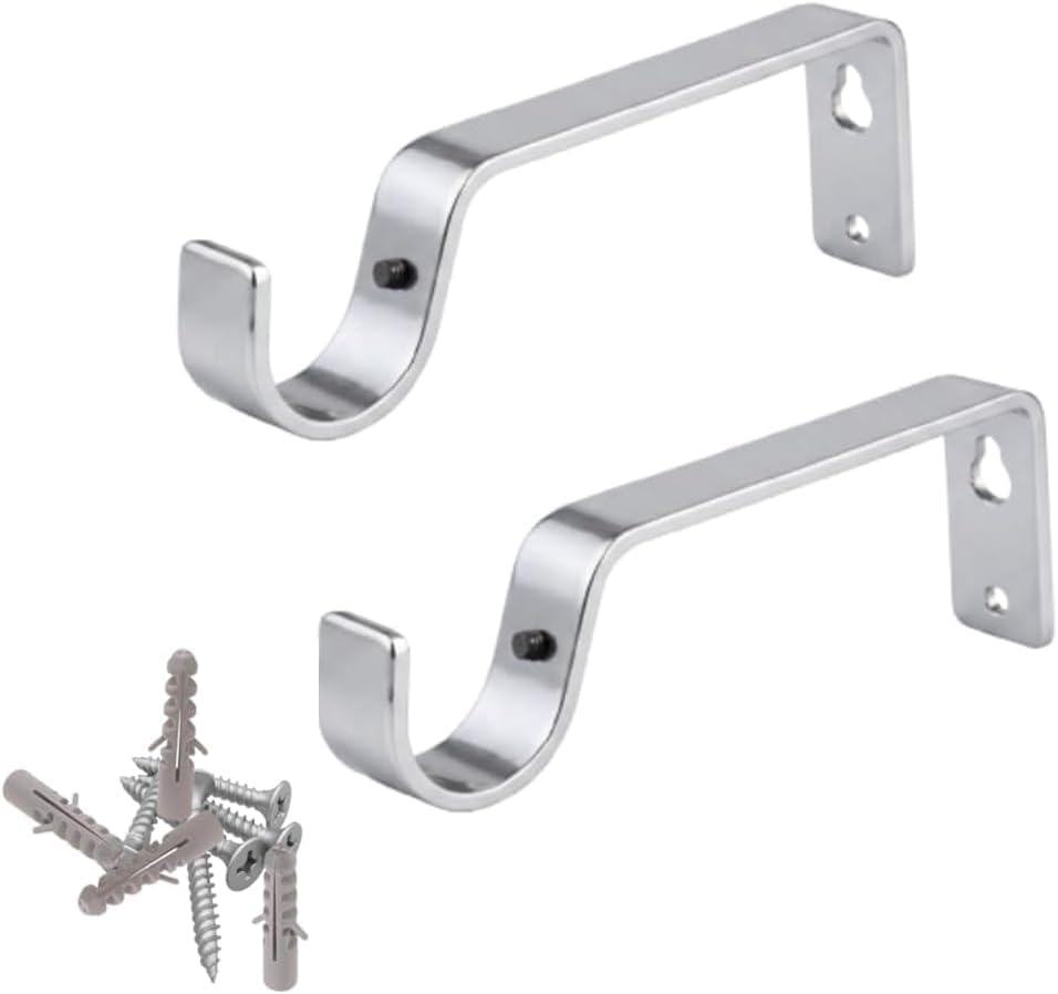 Silver Curtain Rod Brackets Set with Screws for Poles 28Mm Curtain Pole Bracket