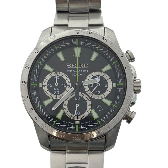 稼働セイコー 6T63-00D0 100M ブラック クオーツ メンズ 腕時計 Genuine SEIKO 6T63-00D0 Chronograph Quartz SS Silver Black Watch