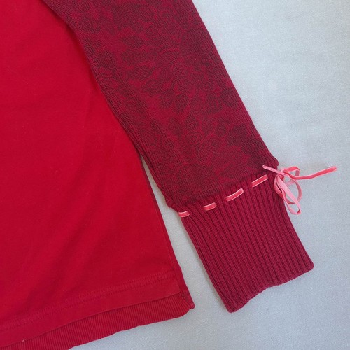 Desigual Womens Pullover Size XL Cotton Sweater Rhinestone Floral Boho Red - Picture 12 of 20
