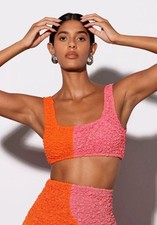 Mara Hoffman Shelly Poppy Orange Pink Popcorn Top Set Bikini Sample 375 Size S