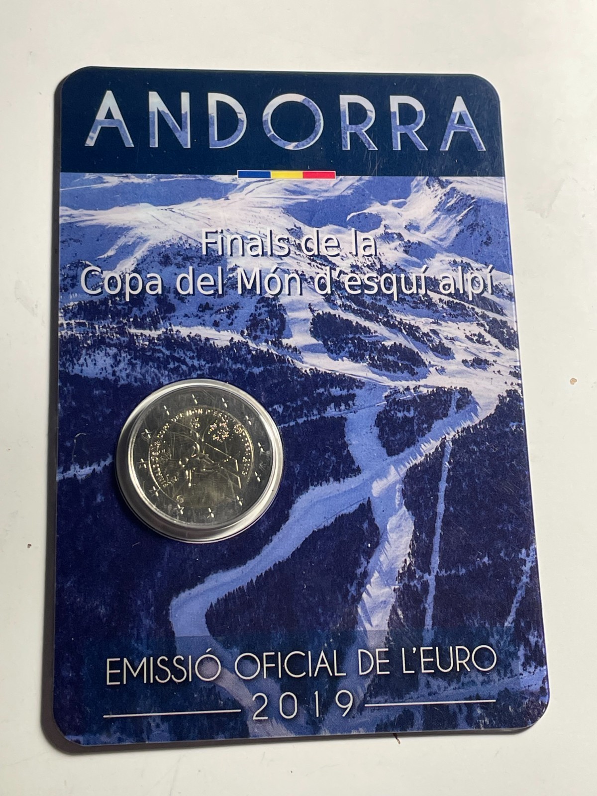 2 EURO ANDORRE 2019 COUPE DU MONDE DE SKI BLISTER UN PEU USE GRIFFE RAYURES