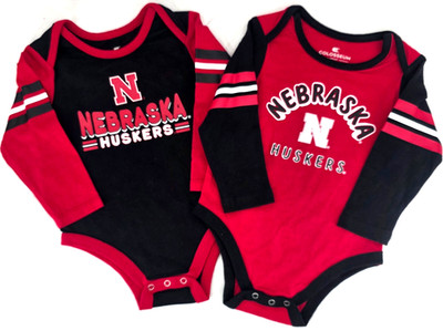 NEW Nebraska Cornhuskers Colosseum LS One Piece Shirts 2-Pk. Infant 6-12 Mos.