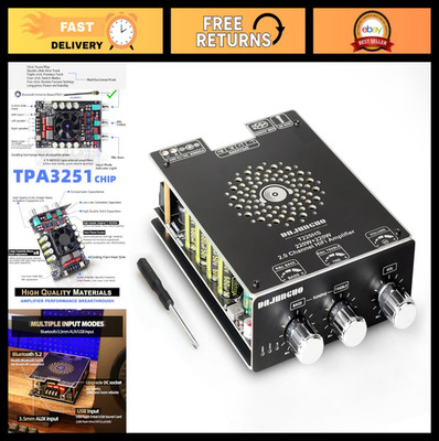 2.0 Channel Power Amplifier Board 220W×2, Subwoofer Module, 12V-36V, Bass & Treb