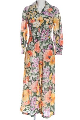 DELA-ANN Langer Jumpsuit Damen Hose Gr. DE 36 khaki-hellorange-lila Casual-Look