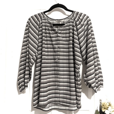 Tucker The Classic Blouse SM Gray Area in Silk Cotton Plaid Motif Striped Smock