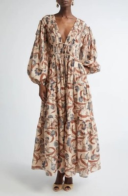Zimmermann Ascension Tie Billow Cotton Tiered Maxi Dress AU0 / US4 NWT $1,250