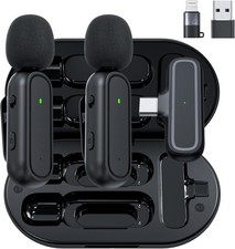 Wireless Lavalier Microphone For iPhone Android with Charging Case Plug-Play USB