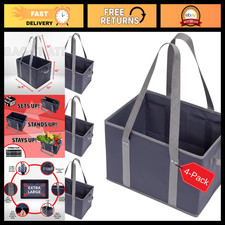 4pk Large Reusable Grocery Tote Bags - Heavy Duty, Foldable, Reinforced Bottom,