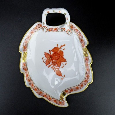 Herend Porzellan Blattschale Serie Apponyi Orange Handpainted Hungary 15cm