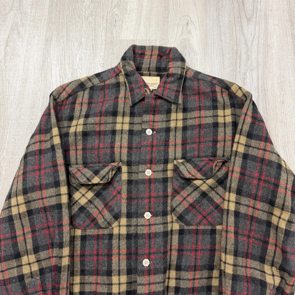 Camisa de franela Welford De Luxe vintage para hombre mediana años 70 lana a cuadros años 70 al aire libre Foto 2 de 4