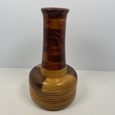 Signed Segmented Wood Vase R Rinehart Eufaula 2004 Studio Turned Hardwood Vessel