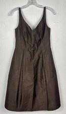 Jenny Yoo Collection 100% Silk Shantung Cocktail Dress Size 6 Sleeveless Brown