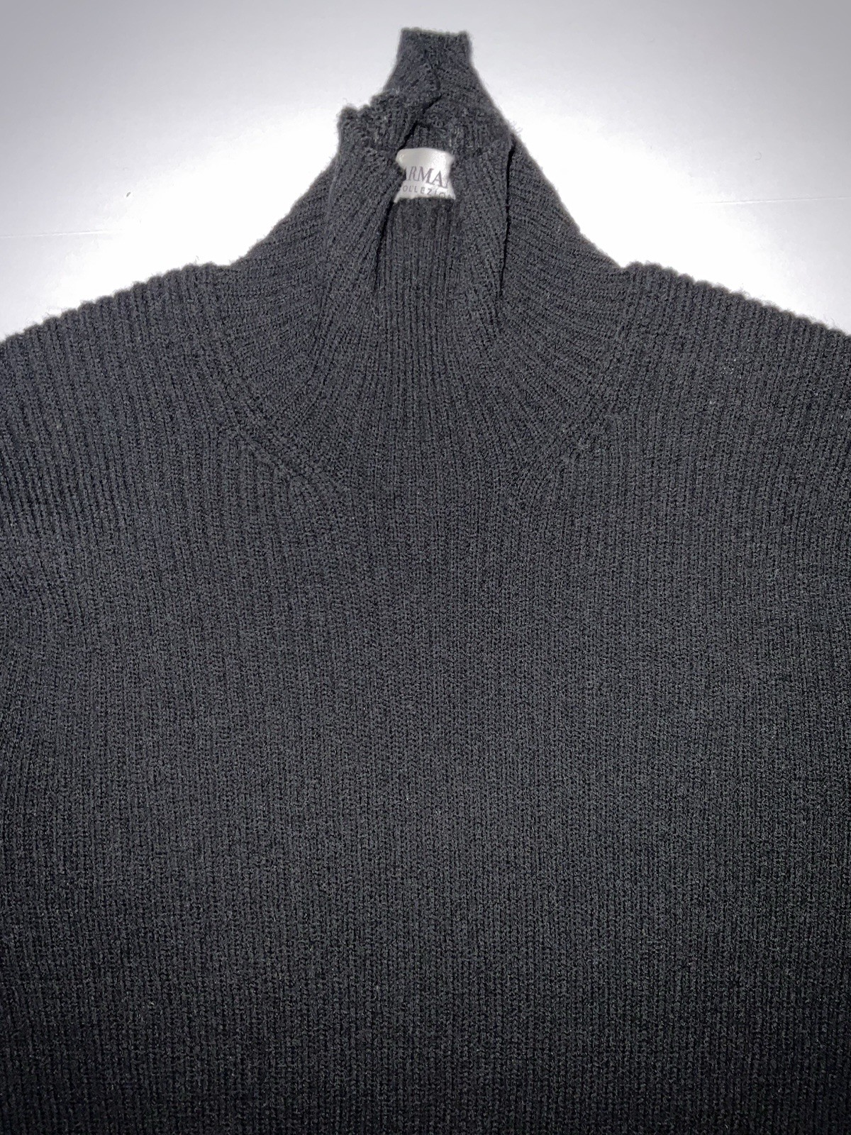 Armani Collezioni Ribbed Black Jersey Wool Turtleneck - Size L