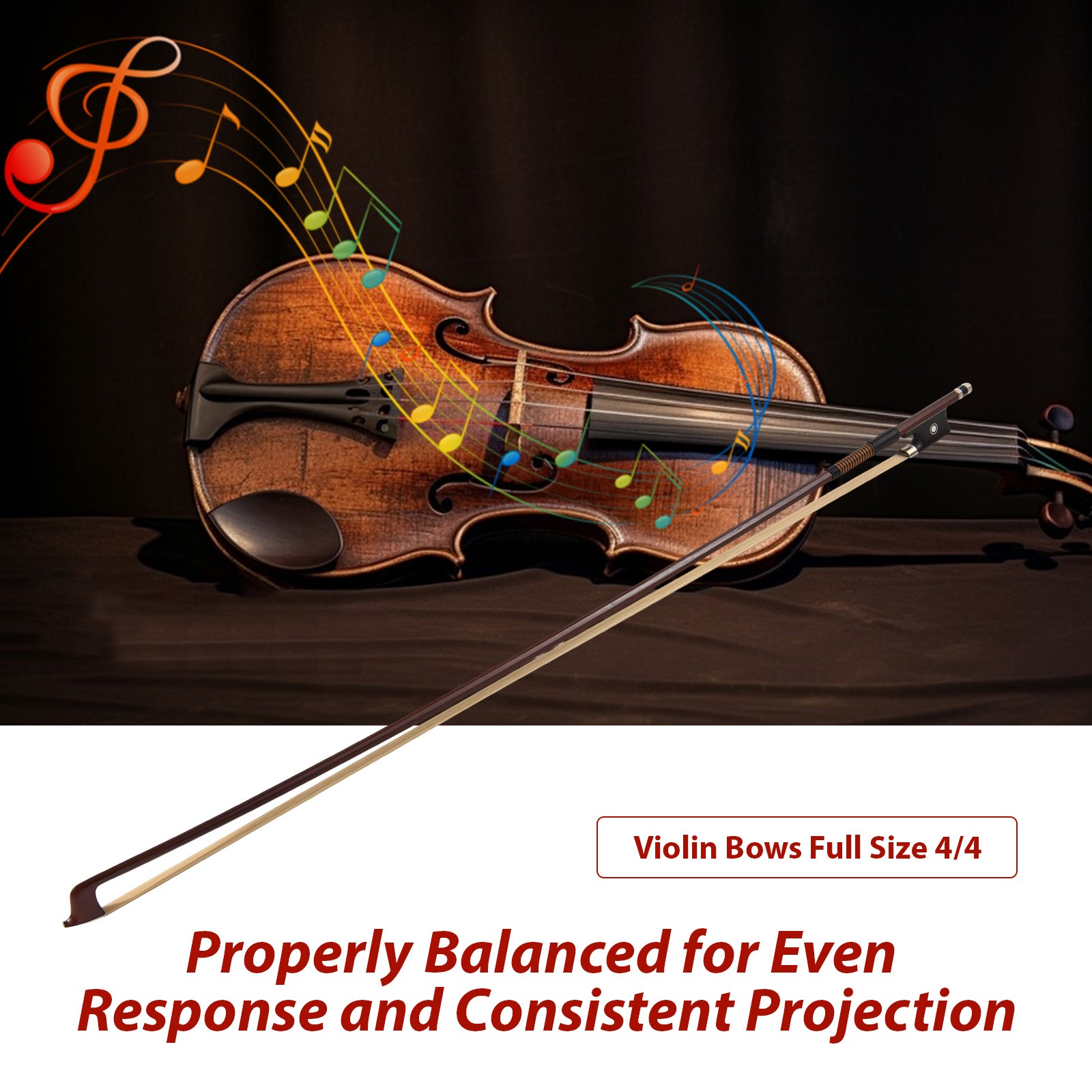 1 Violin Bow 4/4 Hand Wound With Genuine Horsehair