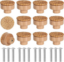 12Pcs Rattan Cabinet Knobs,  Boho Drawer Knobs Wooden Knobs round Handmade Wicke