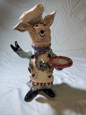 Blue Sky Clayworks Heather Goldminc Ceramic Love Chef Pig T-Light Figurine #BS10