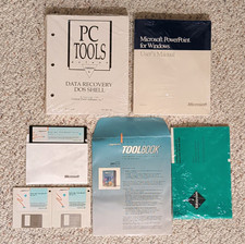 Vintage 90s Windows 3.0 Software Manual Floppy Disk Lot PC Tools PowerPoint NOS