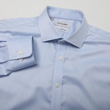 Twillory Dress Shirt Mens 17 Blue Classic Fit Long Sleeve Non Iron Spread Collar
