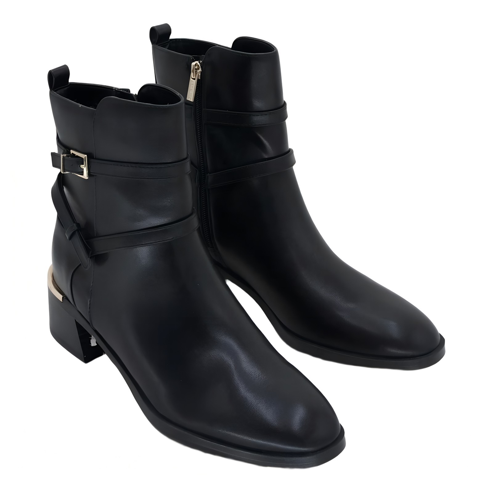 Calvin Klein Jasen Buckle Block Heel Booties Black US 9.5M thumbnail 4