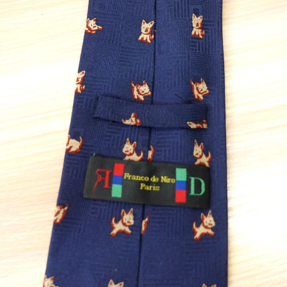 Corbata de seda azul marino para hombre Terrier escocés perro novedad caprichosa FRANCO DE NIRO Foto 3 de 4