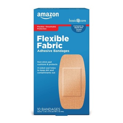 Amazon Basic Care Flexible Fabric Adhesive Bandages, XL 10 Count (Pack of 1) 