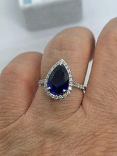 4Ct Pear Cut Lab Created Sapphire Women's Engagement Ring 14K White Gold Plated