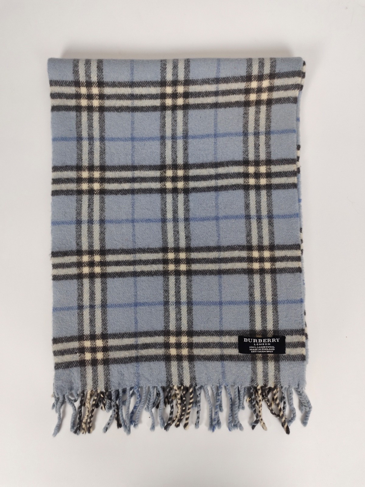 Burberry genuine vintage nova check Sky Blue 100% Lambswool winter Scarf Scarves thumbnail 3