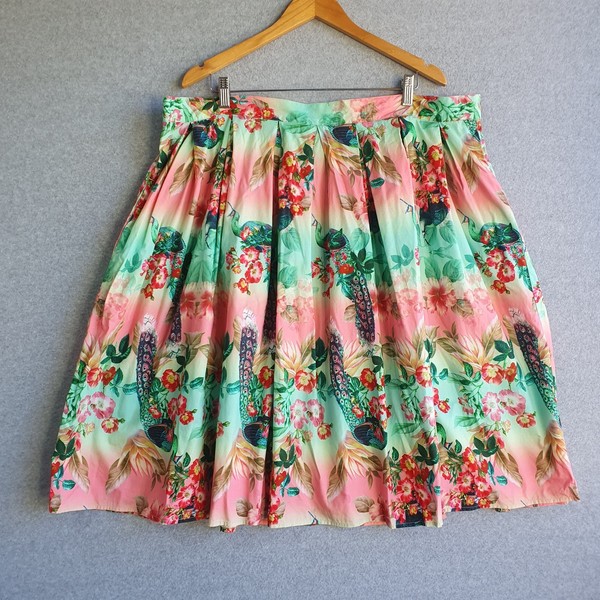Hell Bunny Vixen Skirt Women Plus Sz 4XL Green Pink Floral Peacock Pinup Retro