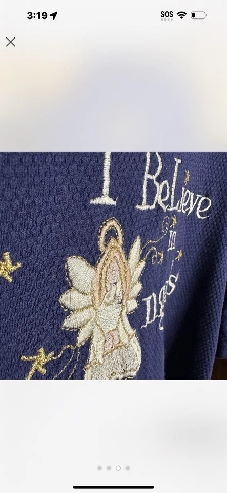 Camiseta térmica vintage años 80 I Believe In Angels azul marino tejido waffle casa de campo para mujer L Foto 3 de 4