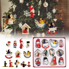 12pcs /set Christmas Wooden Miniature Ornaments Christmas Tree Hanging Pendants
