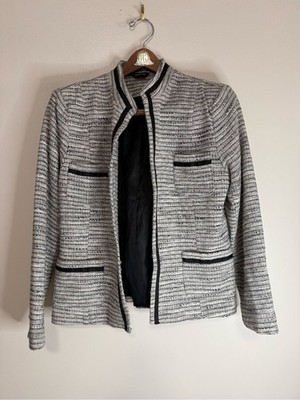 Florence & Fred Classic Women's Tweed Open Jacket Black & White size medium