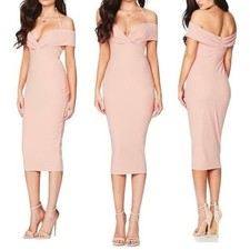 NWT Nookie Revolve Athena Off Shoulder Midi Bodycon Dress Blush Light Pink Small