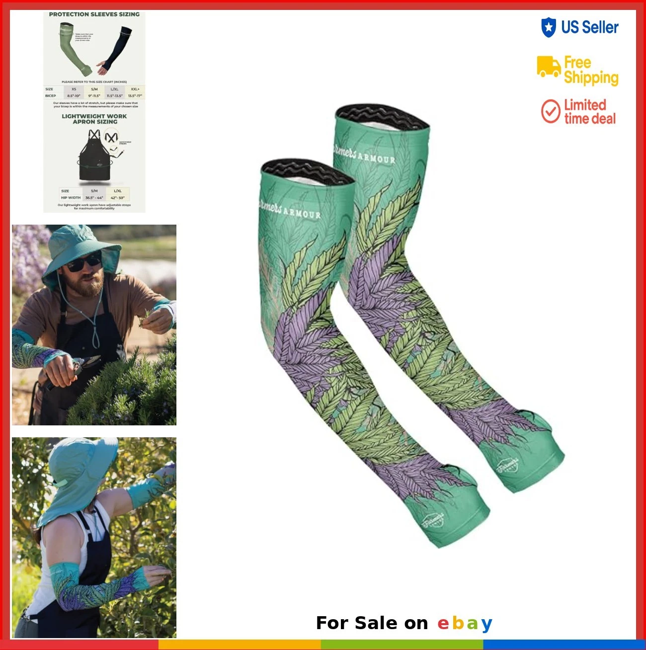 Gardening Arm Sleeves UV Protection UPF 50 Cooling Lightweight Breathable for
