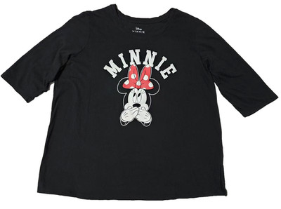 Disney Minnie Mouse T-Shirt Women's 1X Black 3/4 Sleeve Cotton Graphic Tee