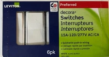 6 PACK Leviton 5601-2TM 15 Amp, 120/277, Decora Rocker Single-Pole AC Quiet