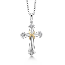 White Lab Grown Diamond Cross Pendant Necklace for Women | 925 Silver and 10K