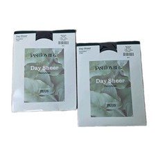 2 Pairs Vintage Fashion Bug Day Sheer Sandalfoot Pantyhose Plus Size 3X-4X Black
