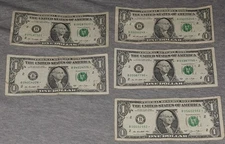 5 bills with 2013 B  -  Star Note Dollar   - duplicates