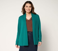 Susan Graver Petite Ribbed Liquid Knit Cardigan with Pockets Dark Jade Green L N