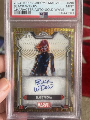 2024 Topps Chrome Marvel Black Widow Auto Gold Wave PSA 9  