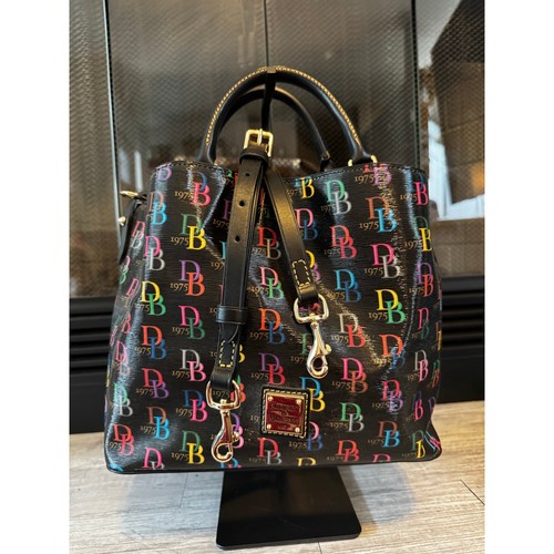 Dooney & Bourke Gretta Brenna Satchel: Rainbow Signature Print, EUC with strap