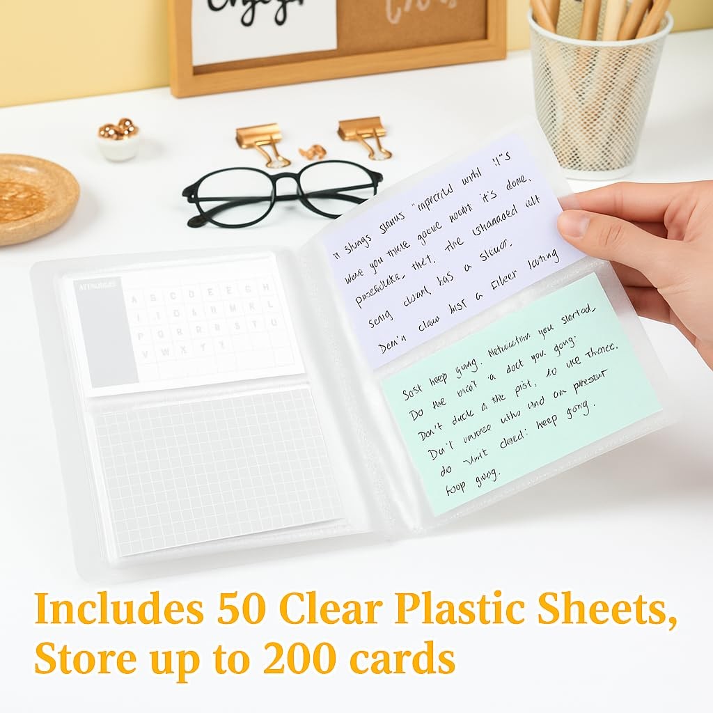 Jactales 4x6 Index Card Holder Organizer - Clear Card Binder for Flashcard, Notecard and Recipe Card Storage, 50 Sheets Plastic Sleeves Indexcard