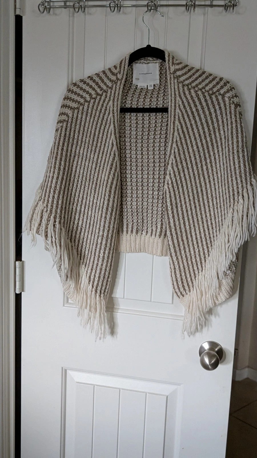 NWT Anthropologie Metallic Striped Fringe Open Front Shrug Cardigan Poncho OS