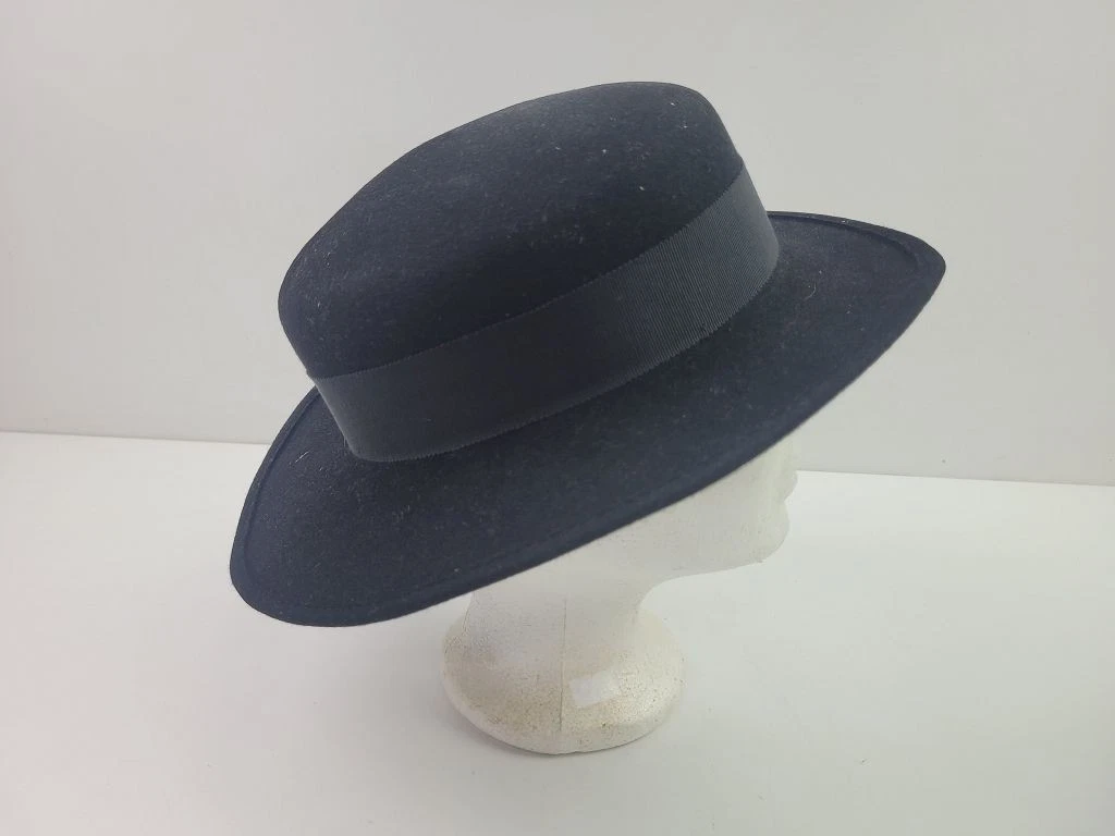 2 Hüte Damen Filz schwarz Pelz braun Gr. 57 Vintage alt #255295
