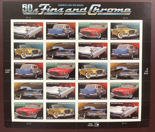 AMERICA ON THE MOVE 50s FINS AND CHROME 42 CENT STAMP SHEET 20 AUTOS SC#4353 MNH - Picture 10 of 13