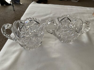Sugar and creamer American Brilliant Period Cut Glass Antique